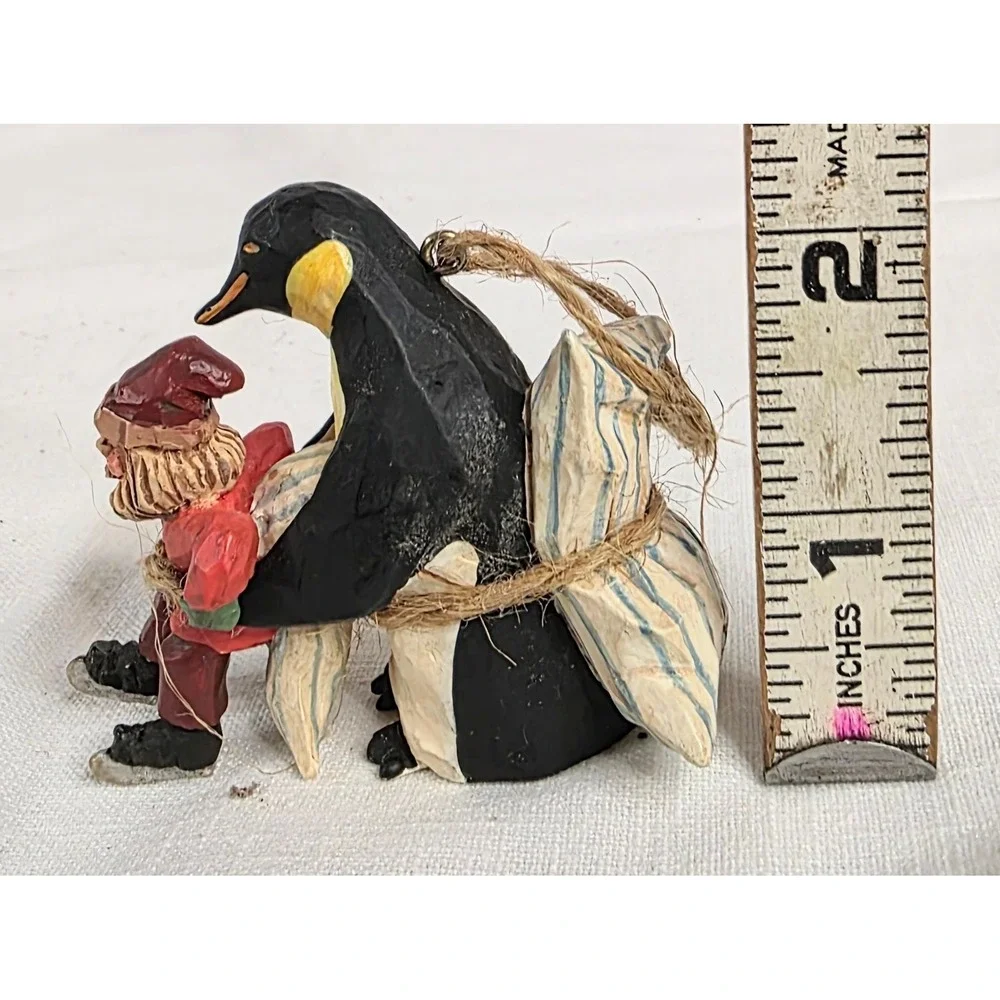 1995 Hallmark Keepsake Ornament Learning to Skate Penguin Santa Folk Art QX5237